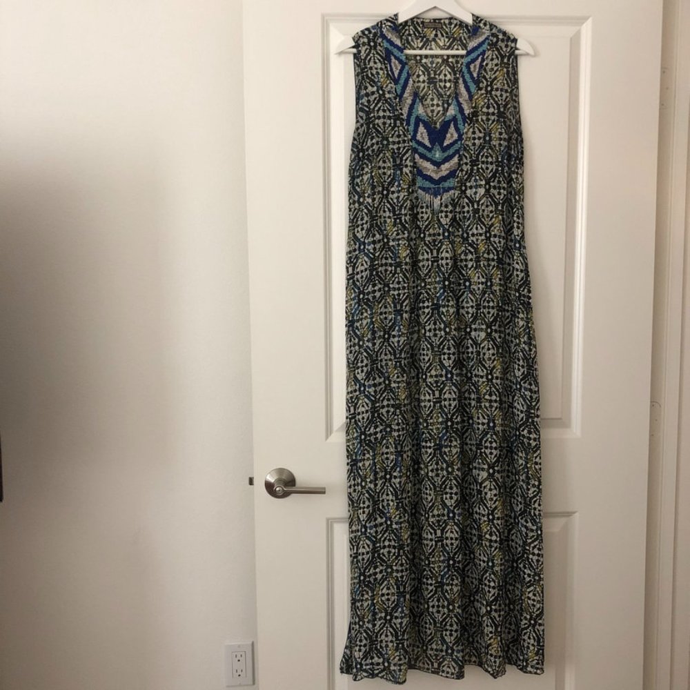 MALIPARMI print maxi dress with beaded collar
